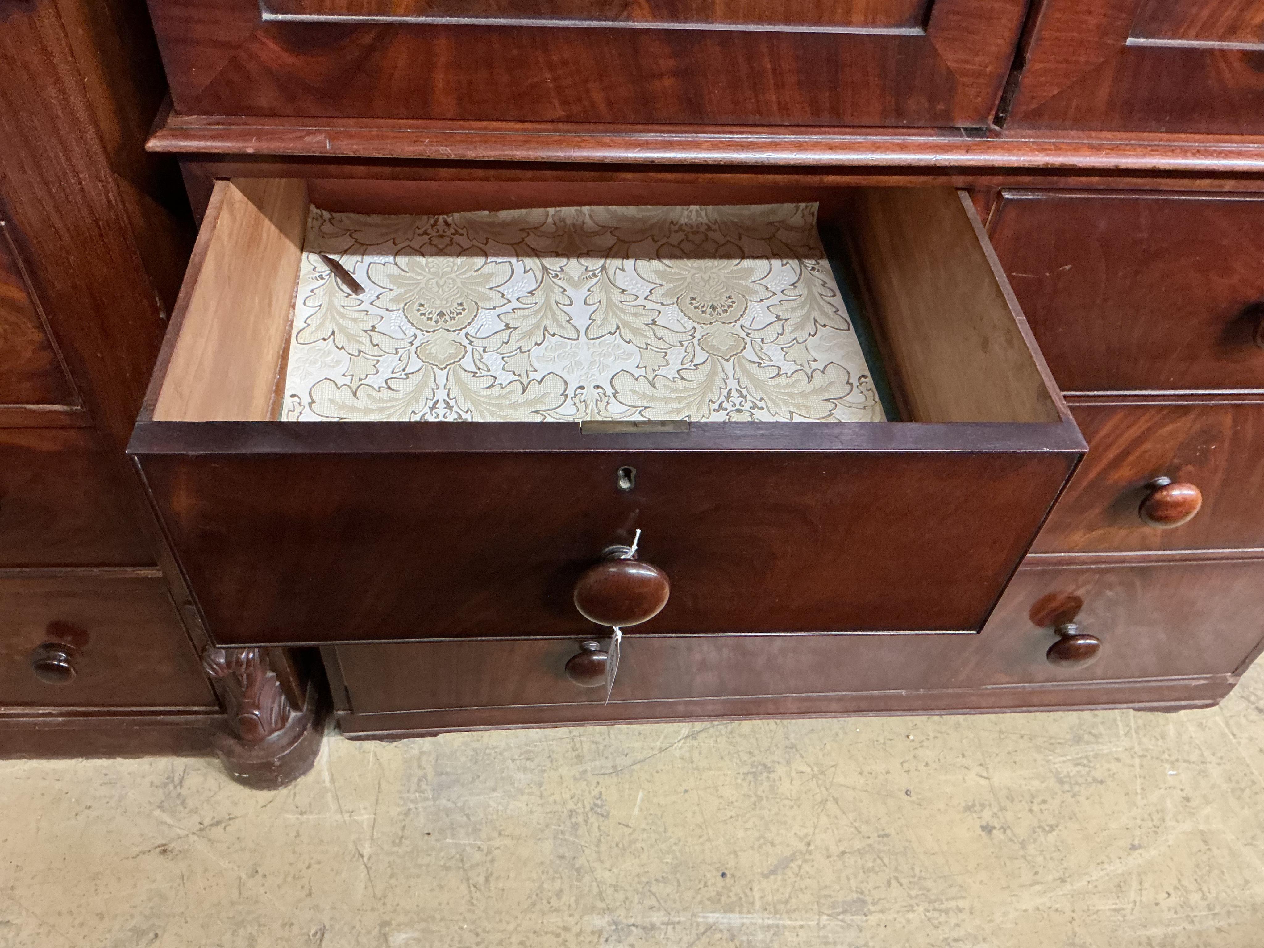 A Victorian mahogany linen press, width 139cm, depth 60cm, height 211cm